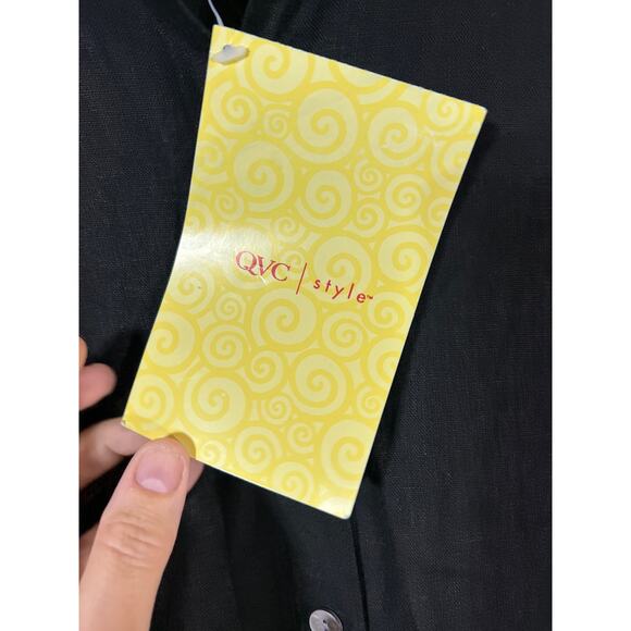 Dialogue Button Up 1X Black NEW Linen Blend Long Tunic QVC - Picture 7 of 12